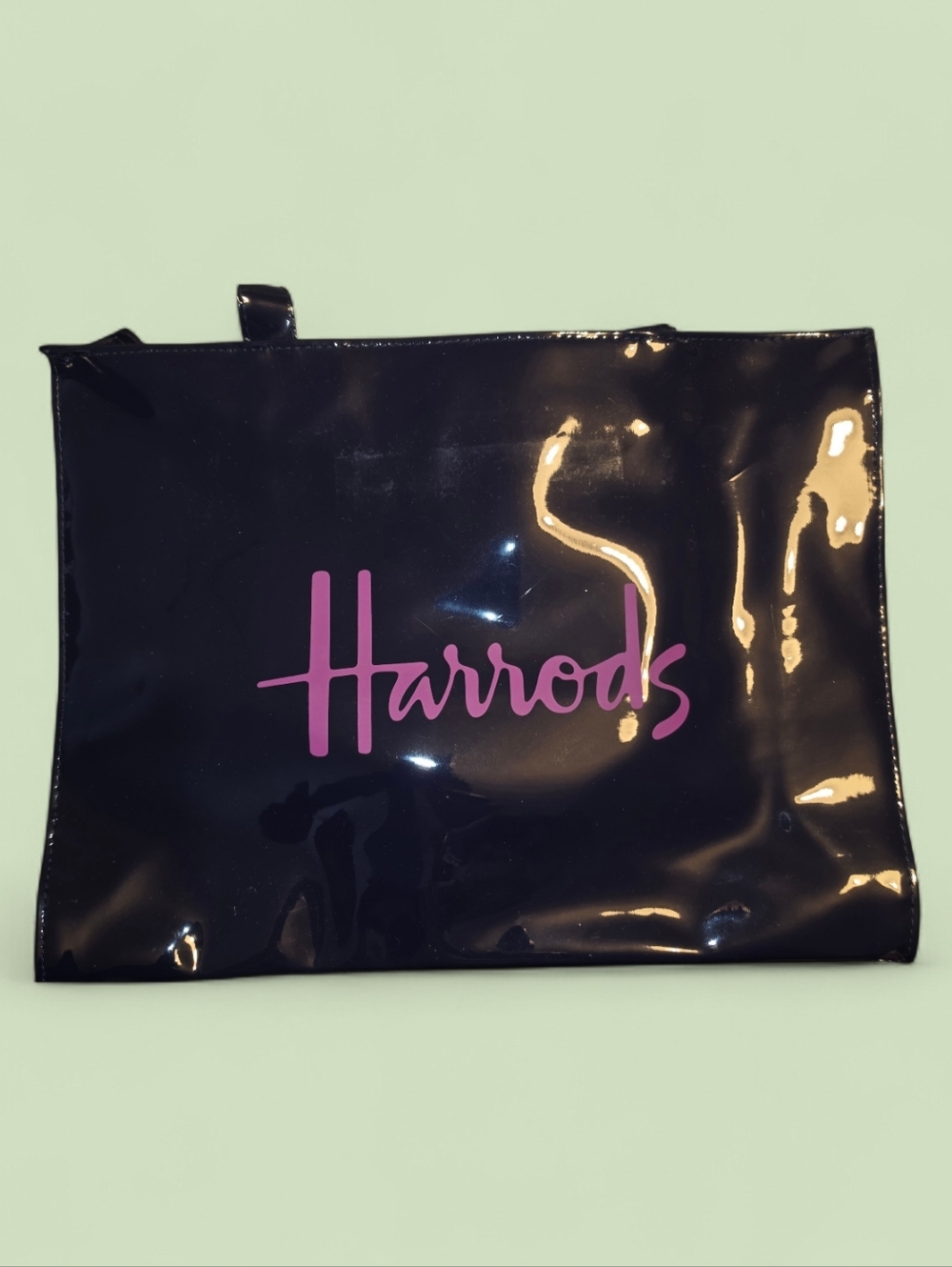 HARRODS LONDON Large Zip Top Tote Bag Glossy Blue & Pink